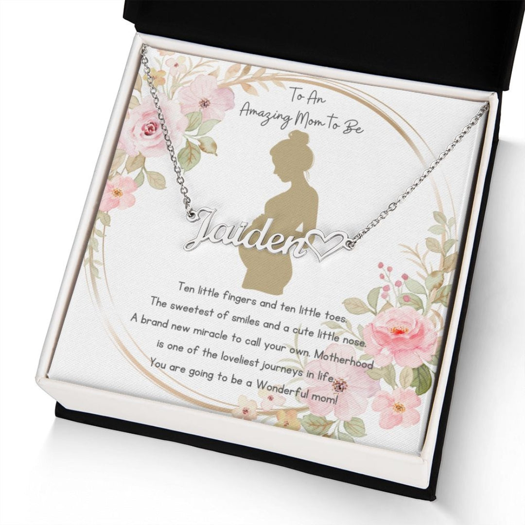 Personalized Mom to Be Name with Heart Necklace