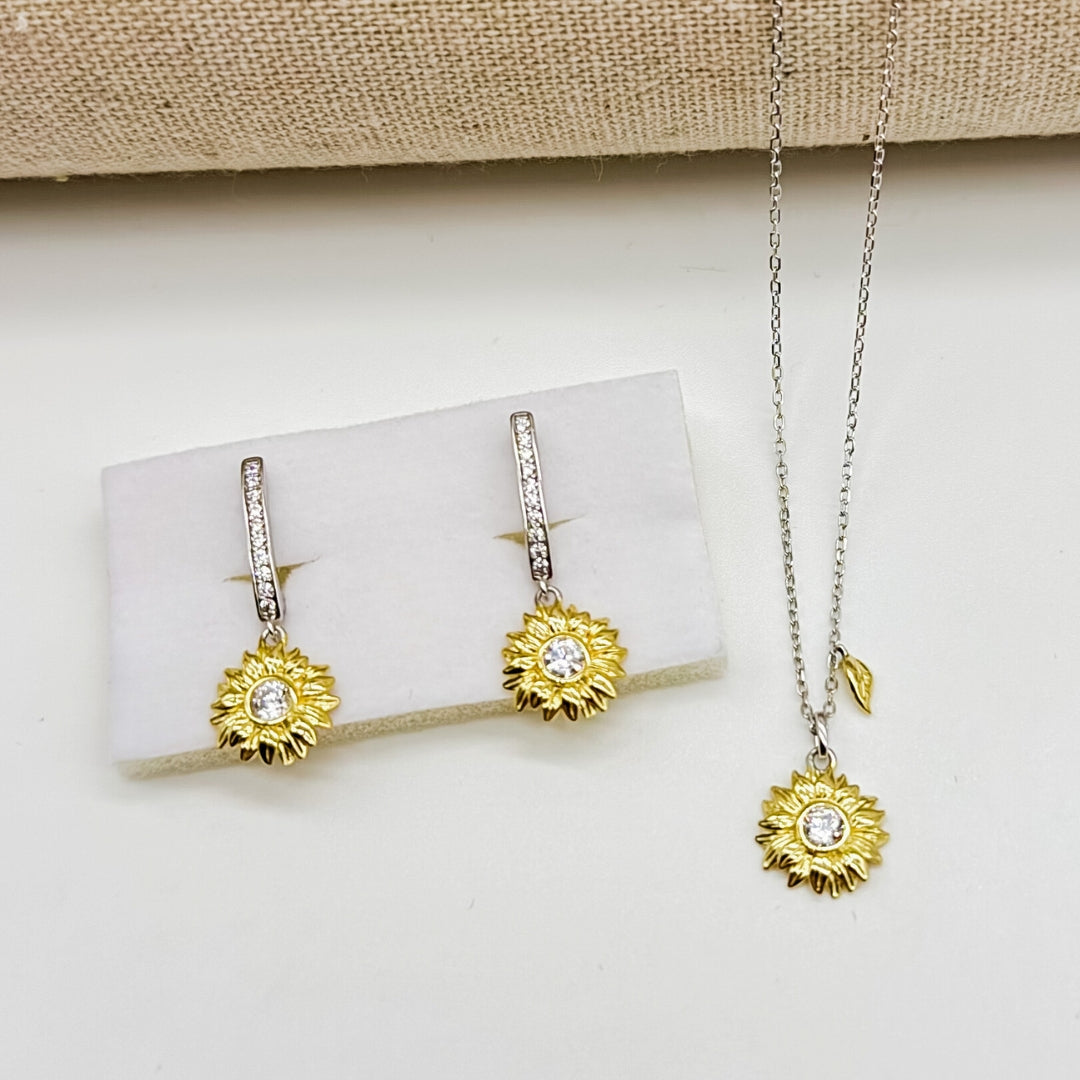 Sunflower Necklace and Earring Set