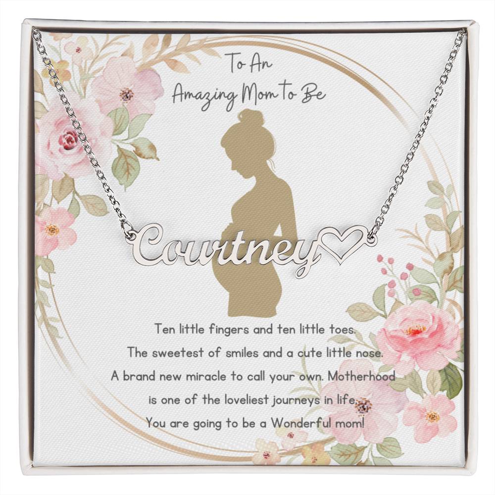 Personalized Mom to Be Name with Heart Necklace