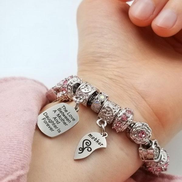 mother charm bracelet in pink